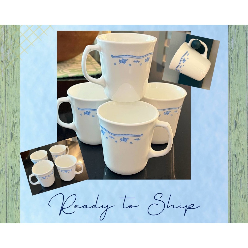 Vintage Corning USA Morning Blue Corelle Cups/Mugs - Set of 4